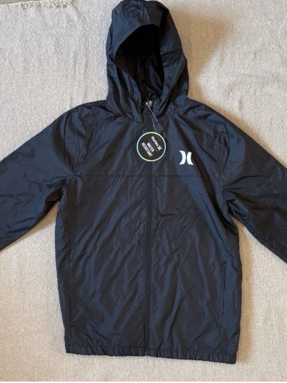 Hurley Kids' Black Hooded Rain Jacket with White Logo